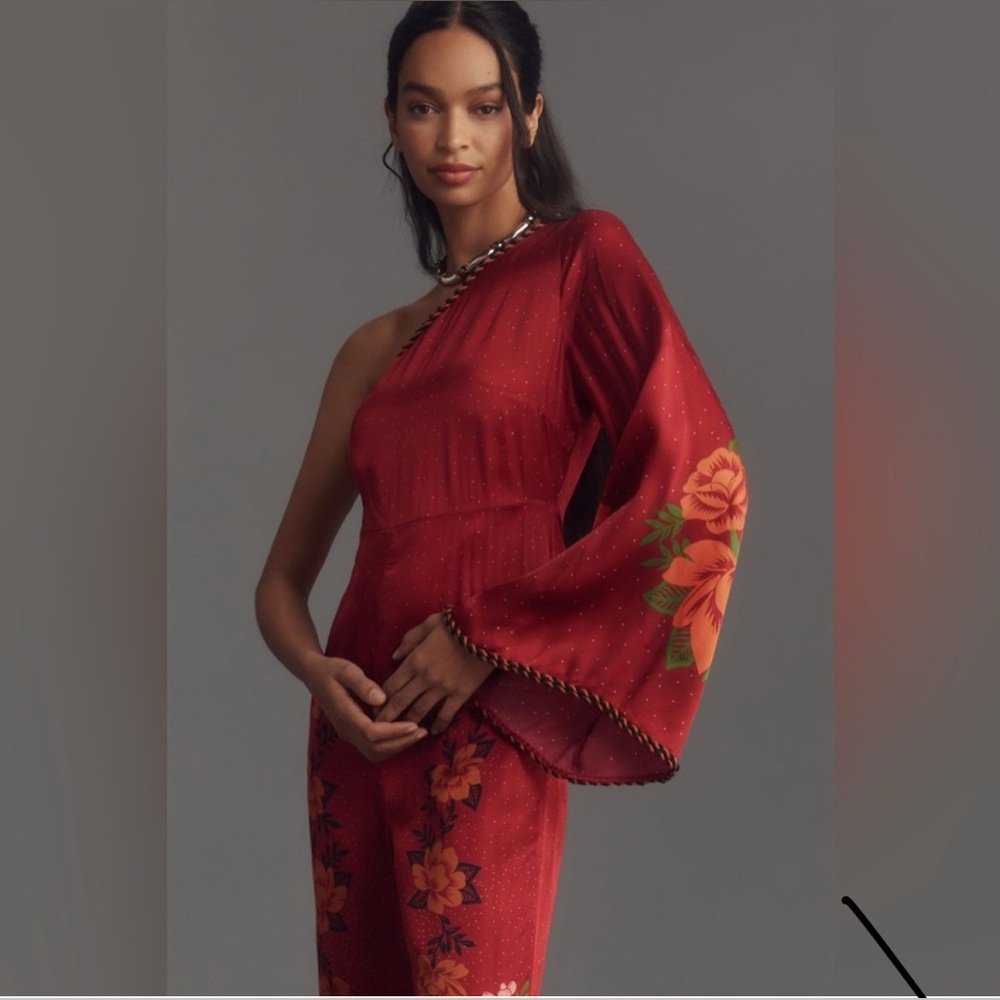 FARM Rio Red Floral One-Shoulder Jumpsuit - Picture 5 of 8